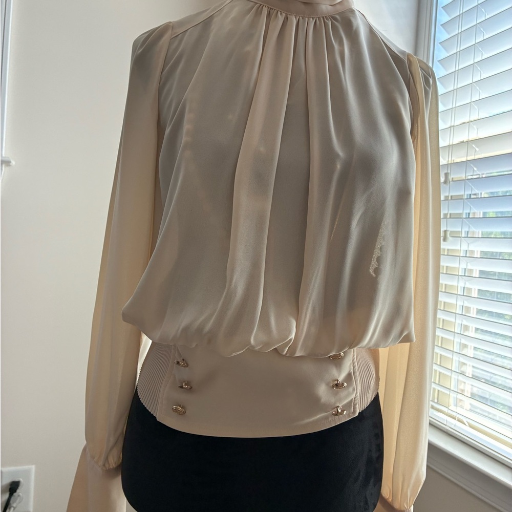Double Zero Cream Blouse with Gold Buttons